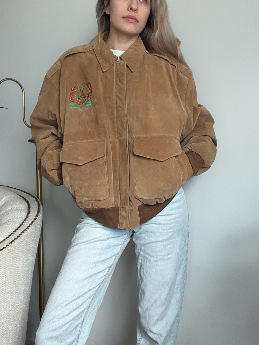 Vintage G-III Global Identity Suede Leather Bomber Jacket Unisex M Golf Crest